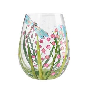 NWT Lolita Dragonfly Hand Painted 20oz Stemless Wine Glass